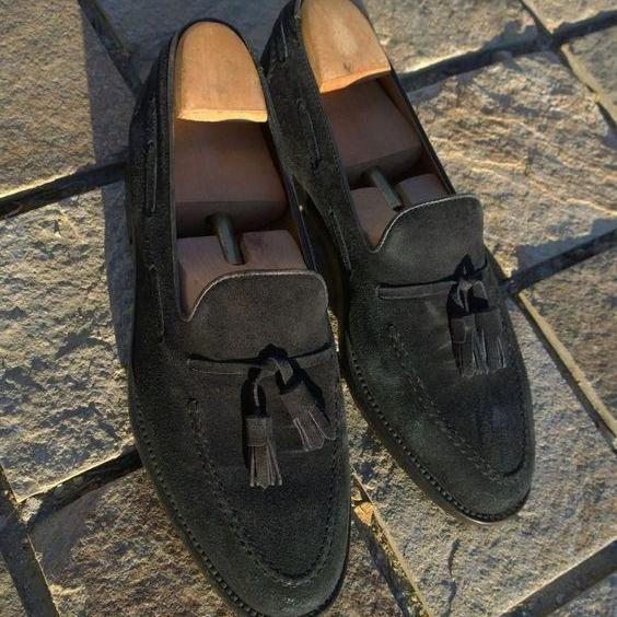 Men's Designer Choice Black Suede Bean Wedding Wear Special Handmade Shoes Loafers Edition