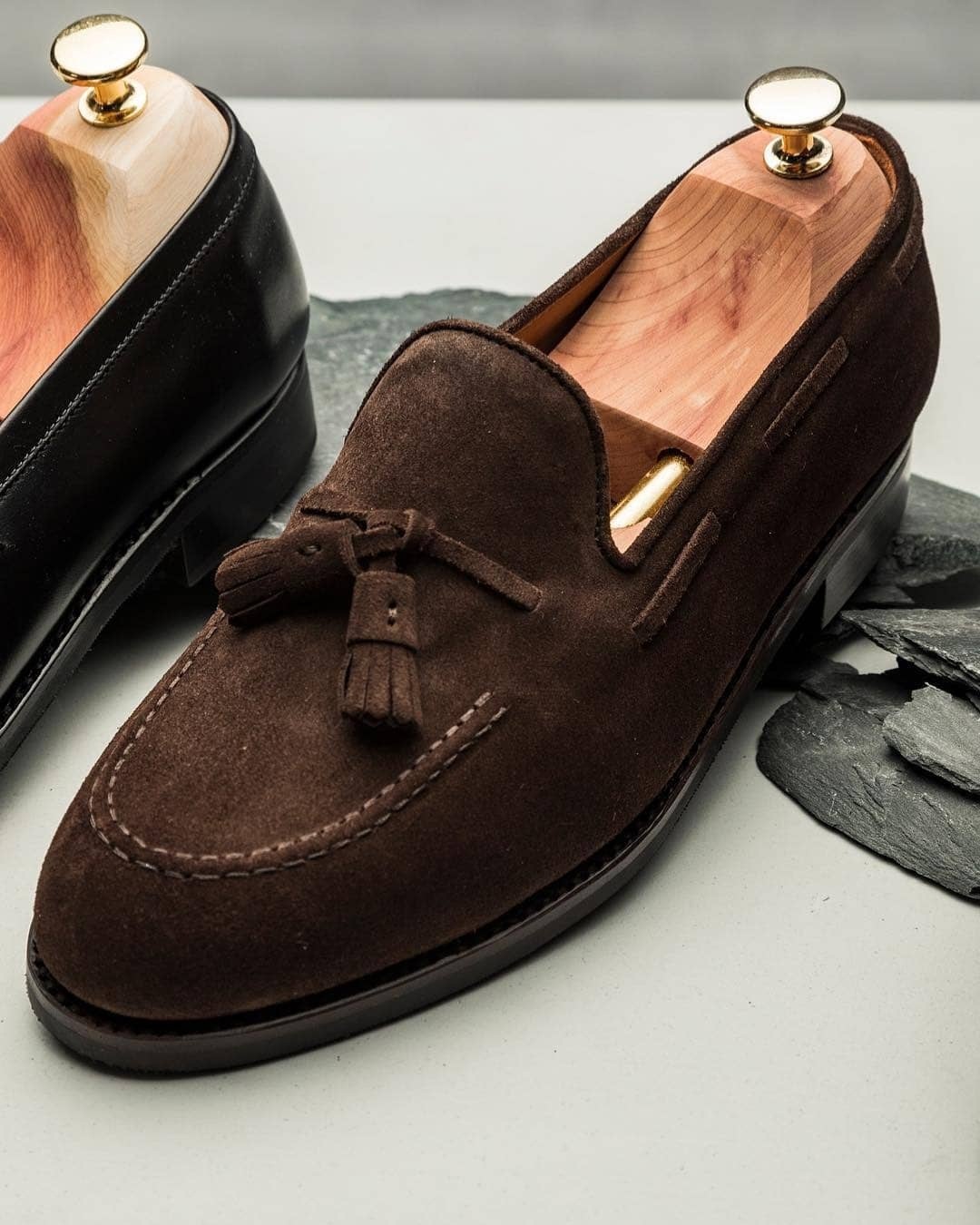 Dark Brown Suede Men Tassels Moccasin Shoes Handmade on Luulla